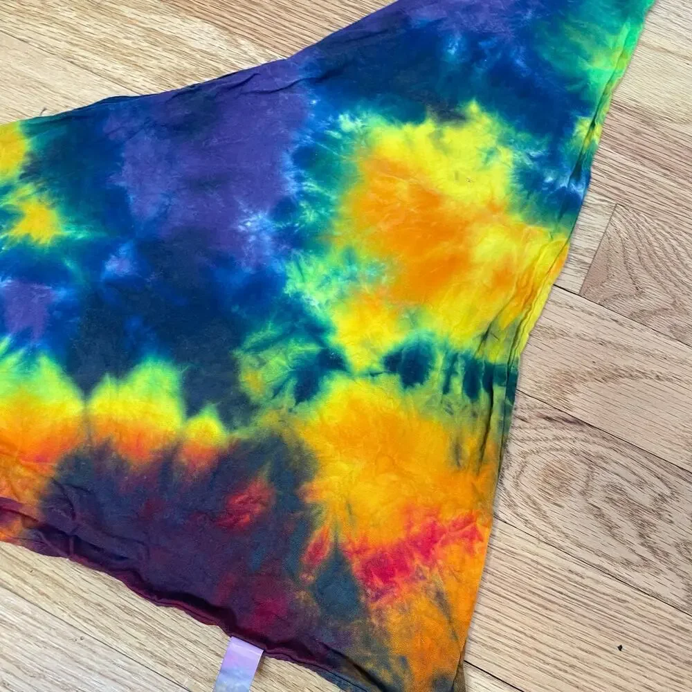 Hand tie dyed rainbow galaxy pride triangle bandanna